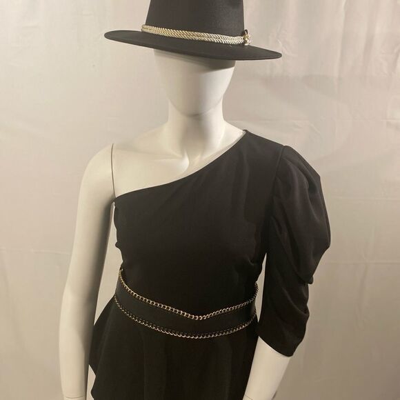 2pc Set One Shoulder Peplum Top & Shorts in Black - Size 2X - Picture 5 of 9